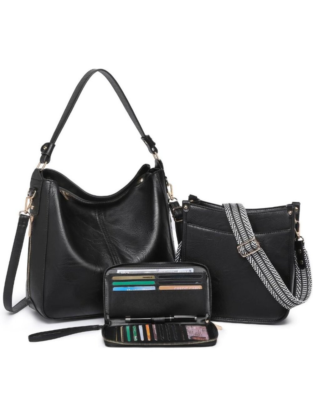 3PCS Women's Crossbody Bag Set - Large Vegan Leather Shoulder Purses